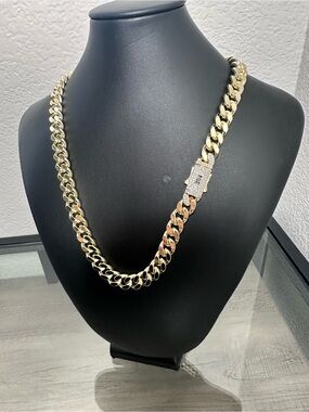 Gold Filled Cuban Link Chain Necklace with Pave Clasp